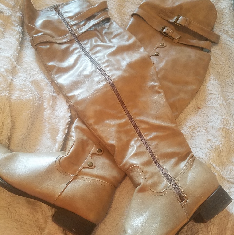 Over-the-knee tan boots wide calf